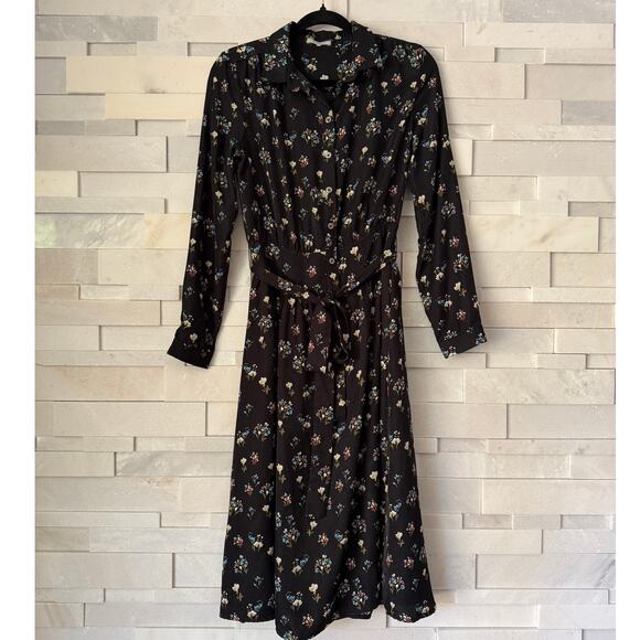 FRNCH PARIS Ditsy Floral Print Button Front Midi Shirt Dress Removable Belt S - Picture 1 of 7